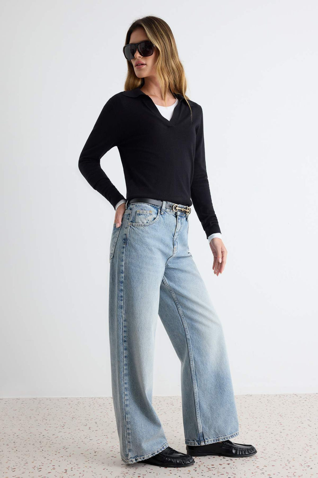 A__k Mavi %100 Pamuk Y_ksek Bel Bilek Boy Wide Leg Jeans TWOAW27JE00094 - Trendyolmilla фото 2