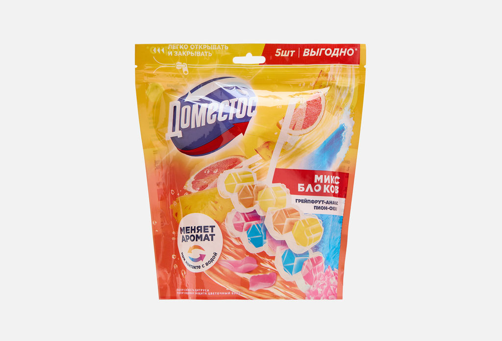 ДОМЕСТОСблок д/очищения унитаза 5х50гр Цитрус и Цветочный букет
