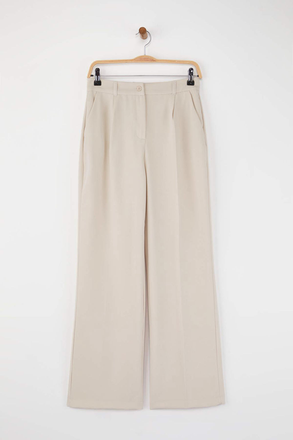 Tas Yuksek Bel Wide Leg Genis Paca Pilili Dokuma Kumas Pantolon TWOAW21PL0076