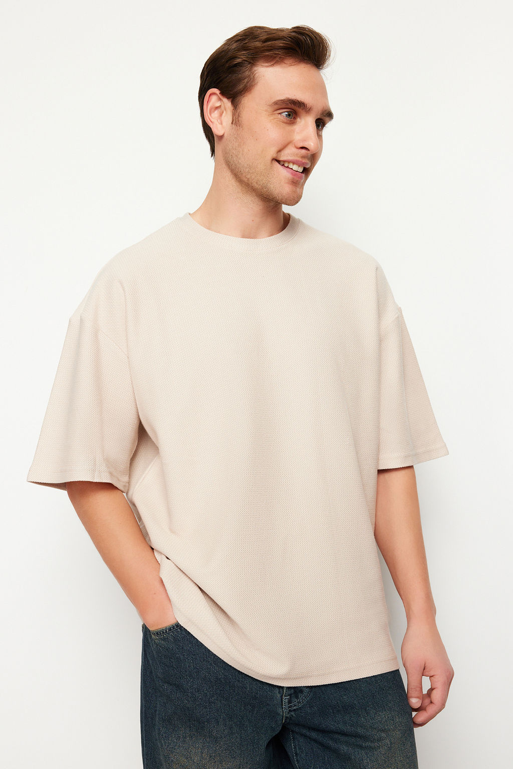 Tas Oversize %100 Pamuklu Dokulu T-Shirt TMNSS24TS00156