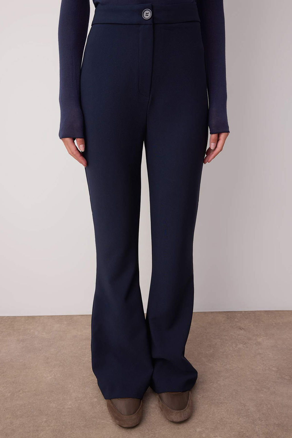 Lacivert Ispanyol Paca Flare Bootcut Dokuma Kumas Pantolon TOFAW19BB0581