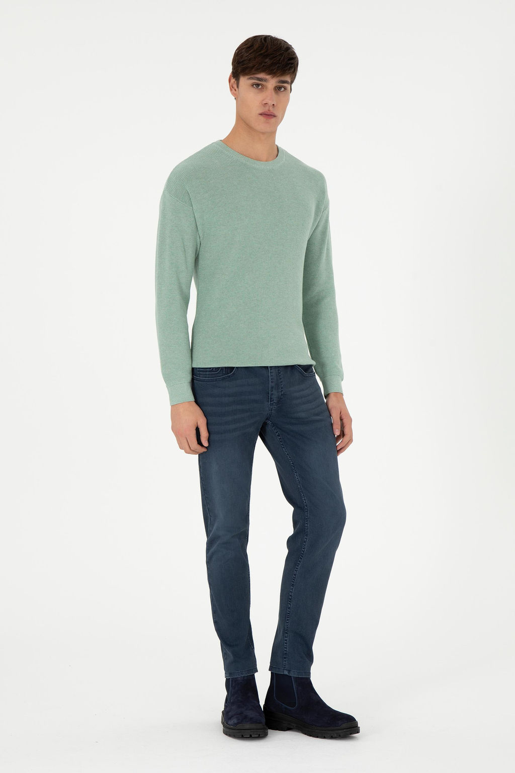 Erkek Regular Fit Bisiklet Yaka Ye_il Melanj Basic Kazak - U.s. polo assn фото 4