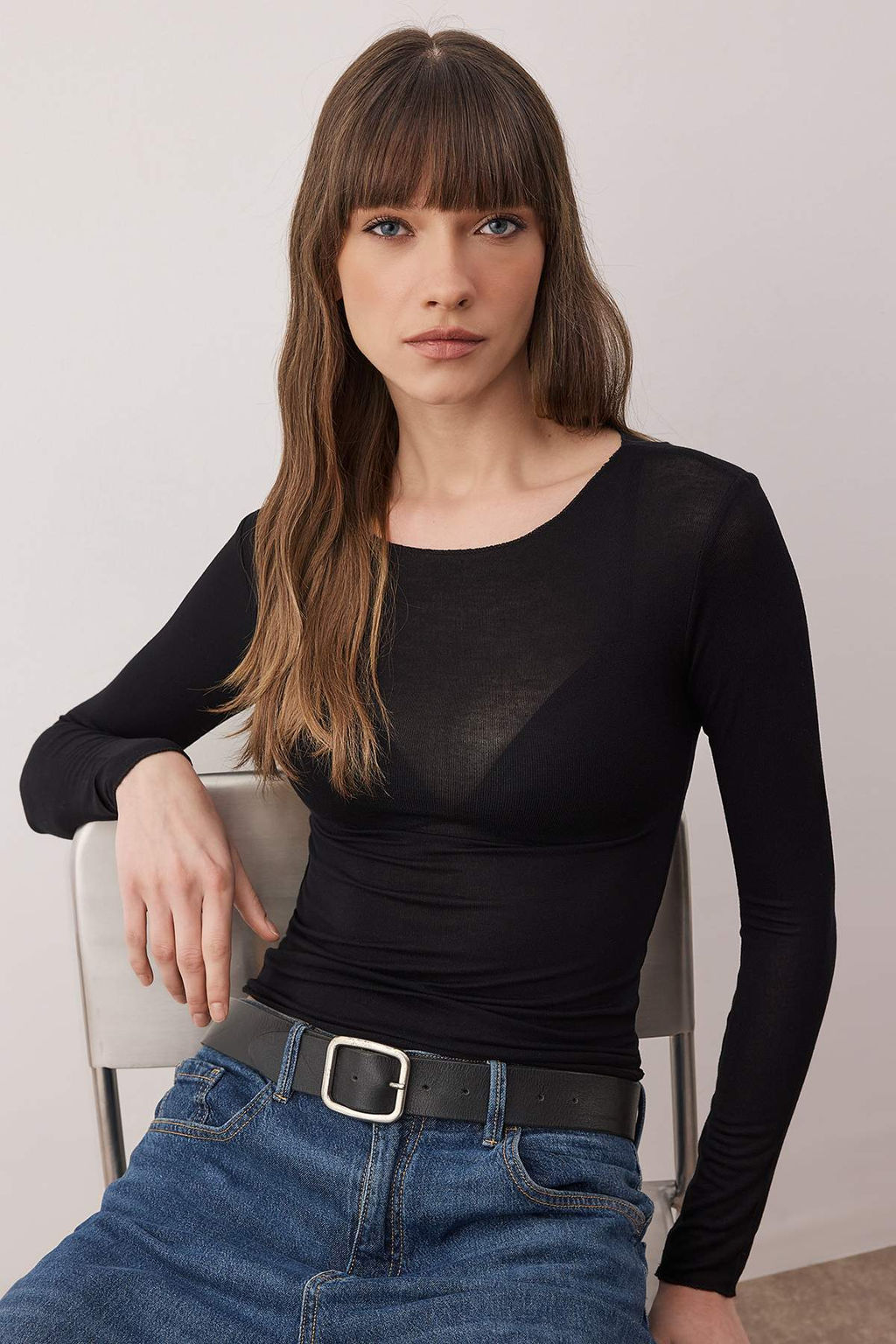 Siyah Transparan Esnek Vucuda Oturan Orme Bluz TWOAW26BZ00306 - Trendyolmilla фото 3