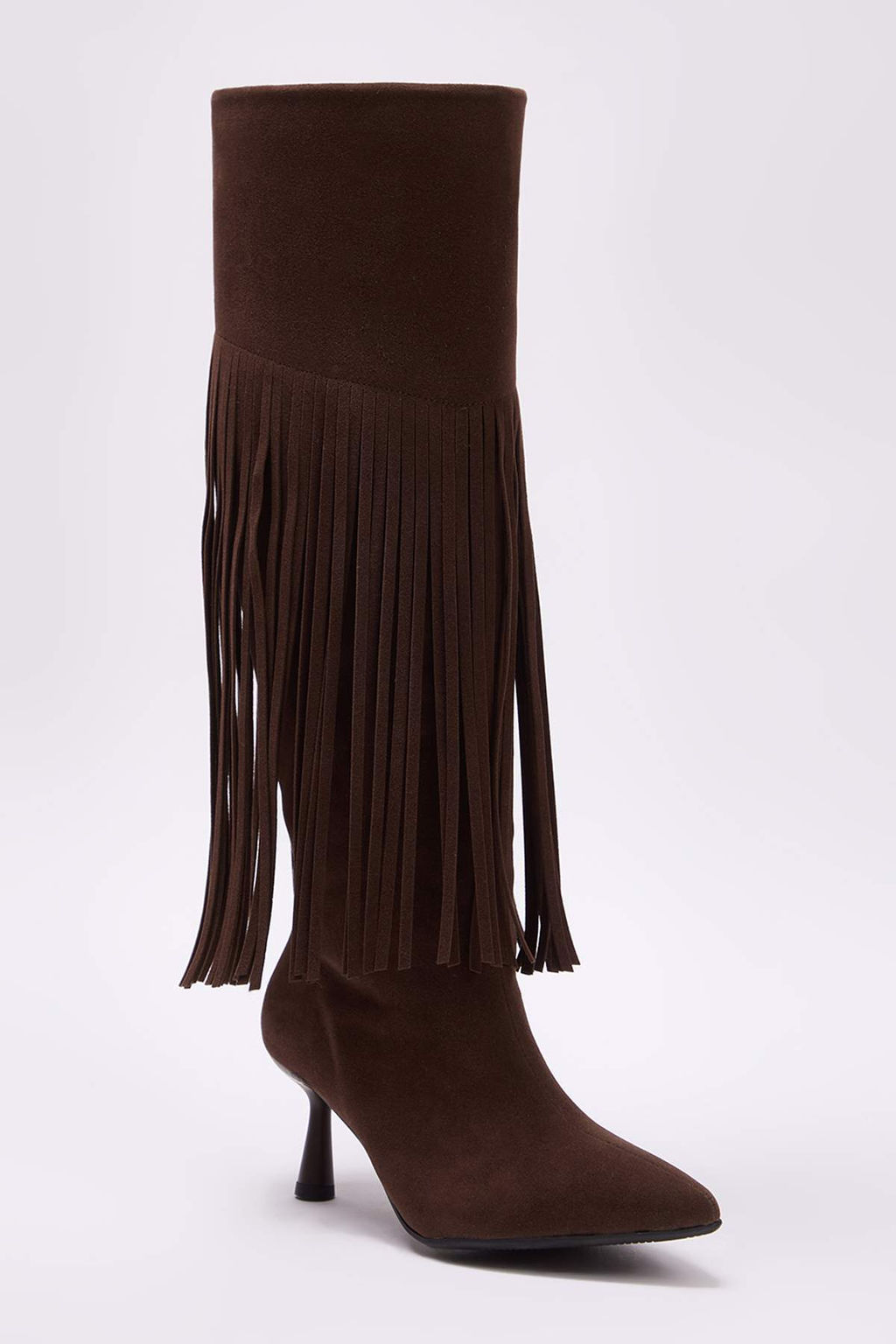 Koyu Kahverengi Suet Puskul Detayl? Topuklu Kad?n Cizme TAKAW26CZ00018 - Trendyolmilla фото 4