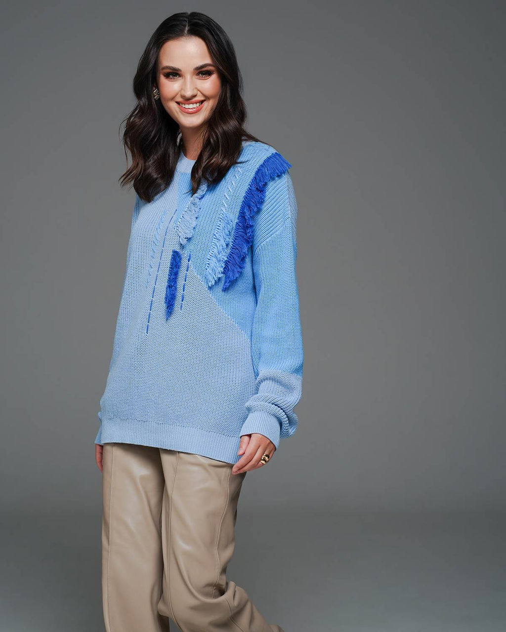 Авторский вязанный джемпер с БАХРОМОЙ 100% ХЛОПОК