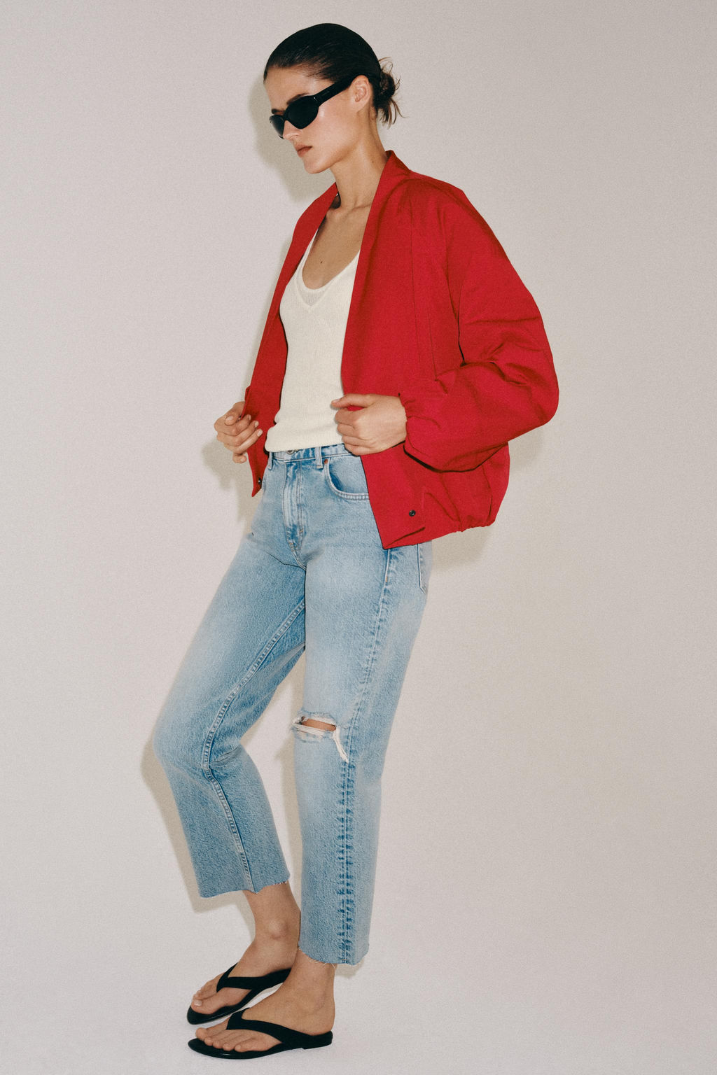 JEANS ZW COLLECTION RELAXED BOOTCUT TIRO MEDIO CROPPED / Azul claro - Zara фото 4