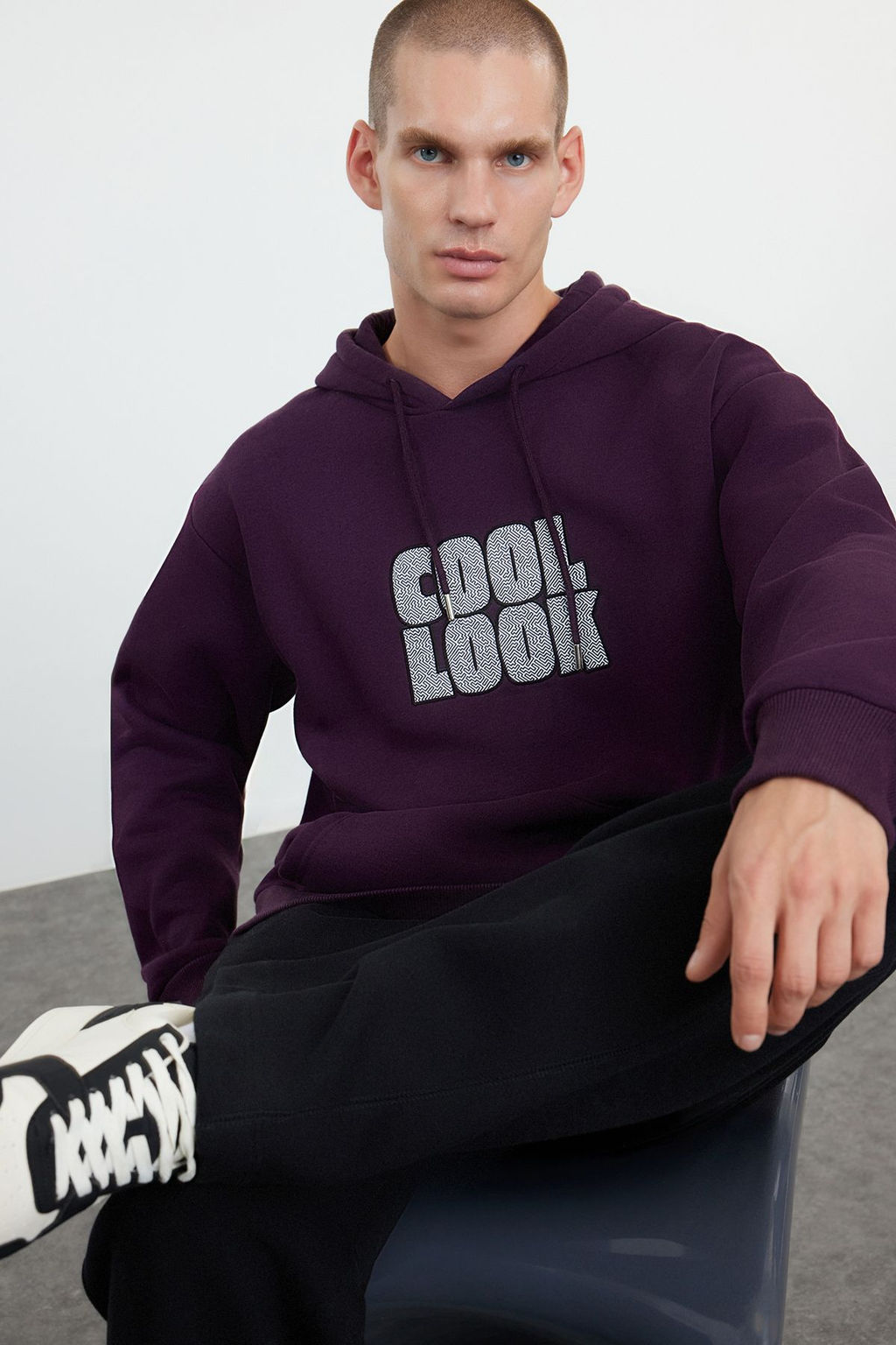 TRENDYOL MAN Mor Oversize/Genis Kesim Kapusonlu Ici Polar/S?cak Tutan Nak?sl? Sweatshirt TMNAW25SW00030 - Trendyolmilla фото 7