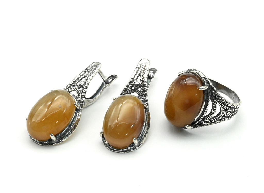 Кольцо Серьги с агатом тонированным, цв.кофе размер 18