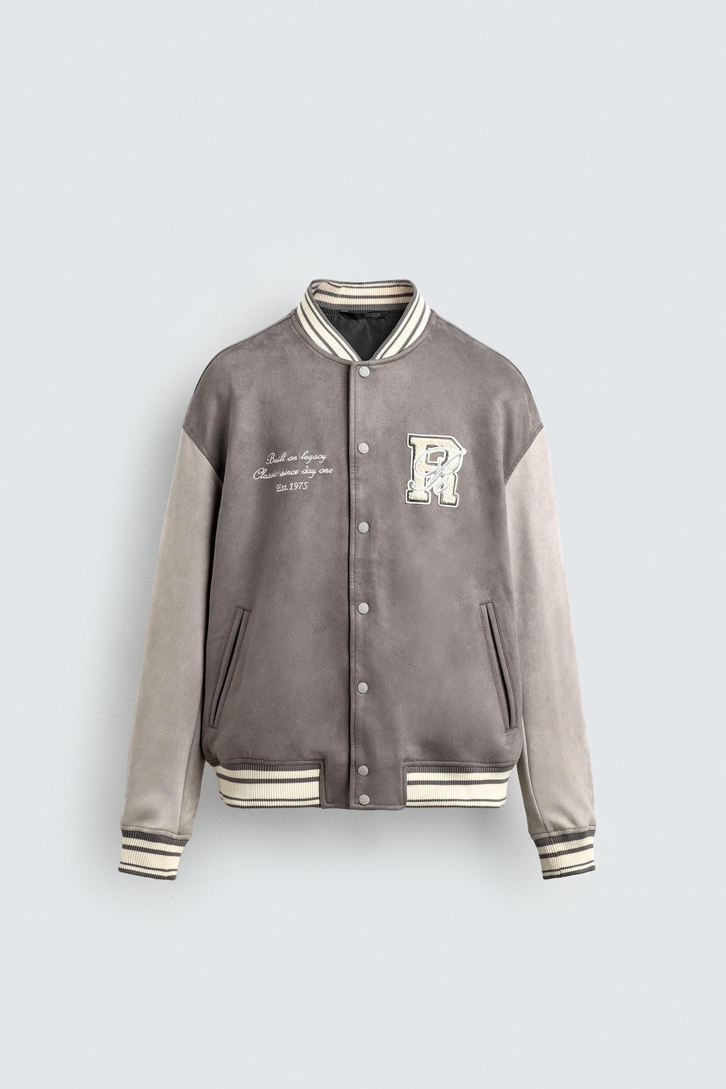 FAUX SUEDE BOMBER JACKET WITH PATCHES