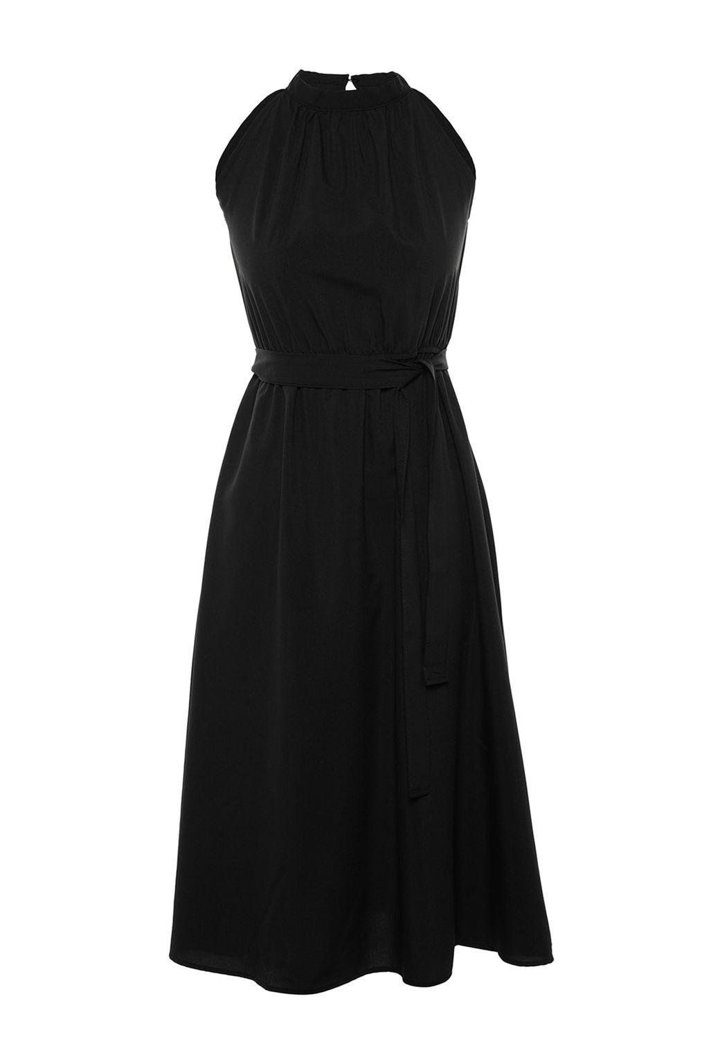 TRENDYOLMILLA Ac?k Kahverengi Kusakl? Duz Beli lastikli Kusakl? Midi Dokuma Elbise TWOSS19EL0155  фото 14