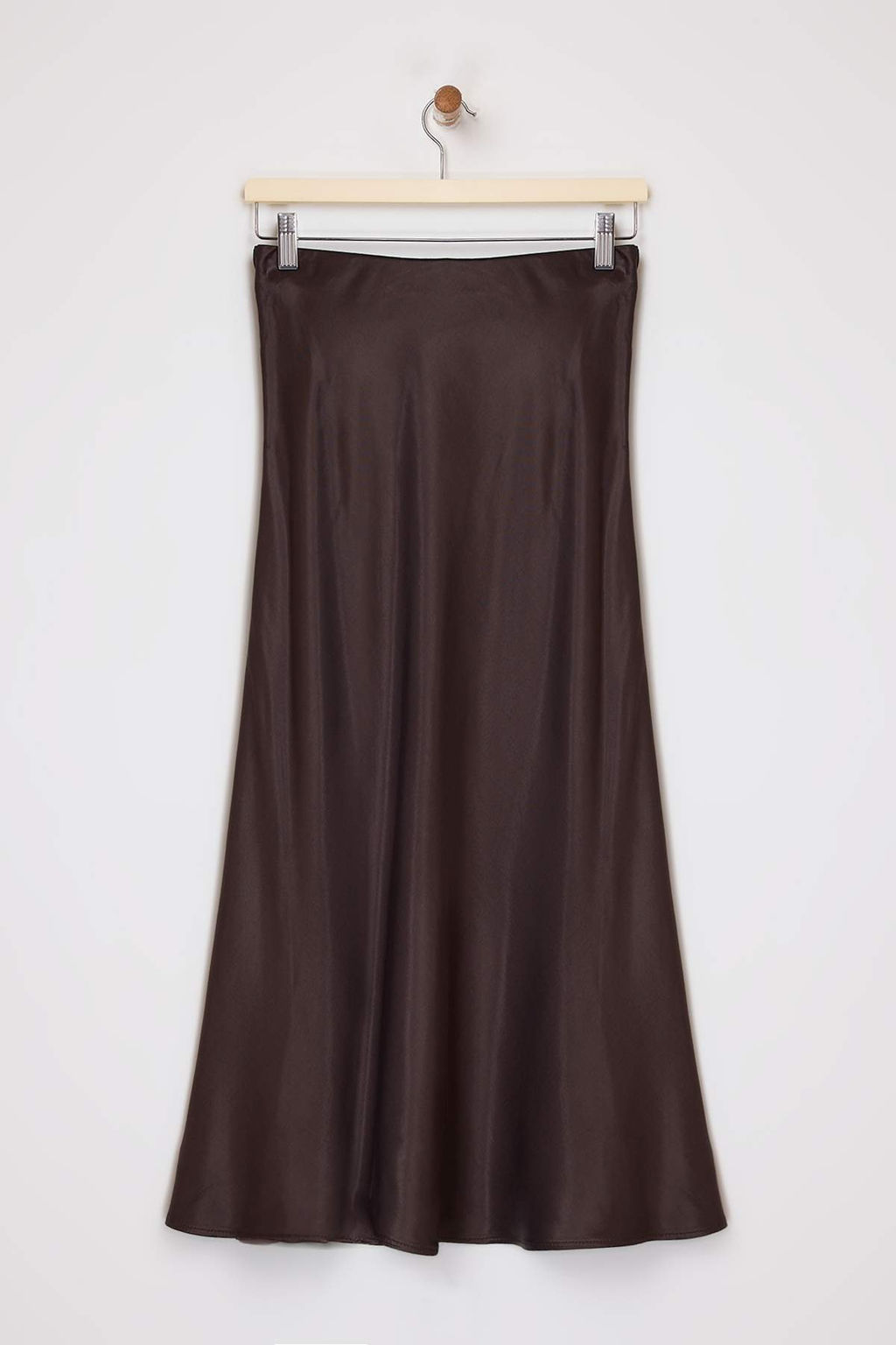 Kahverengi Saten A-line/Can Kesim Midi Etek TWOAW26ET00163
