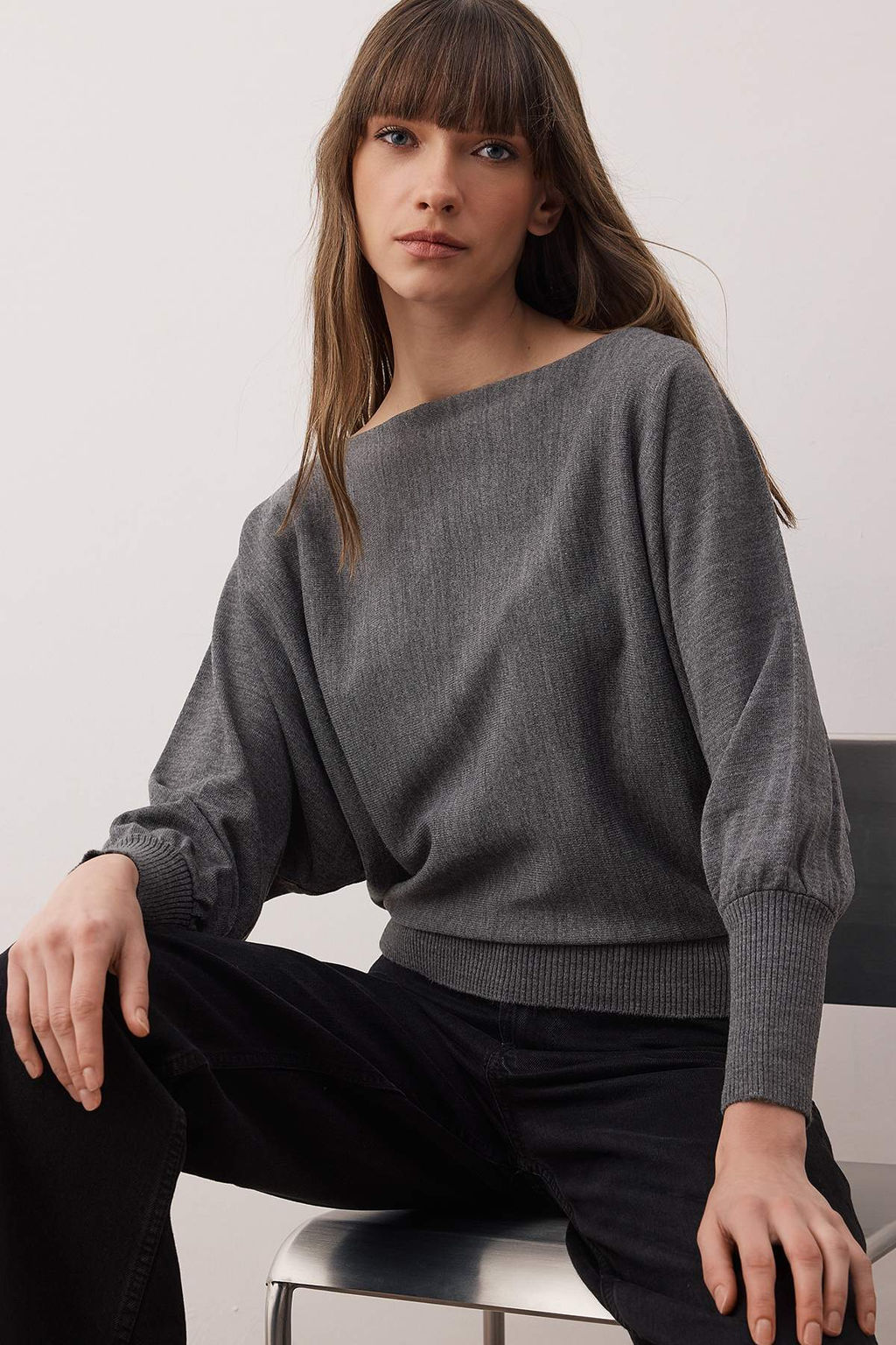 Siyah Genis Kal?p Yarasakol Kay?k Yaka Triko Kazak TWOAW26KZ00198 - Trendyolmilla фото 7