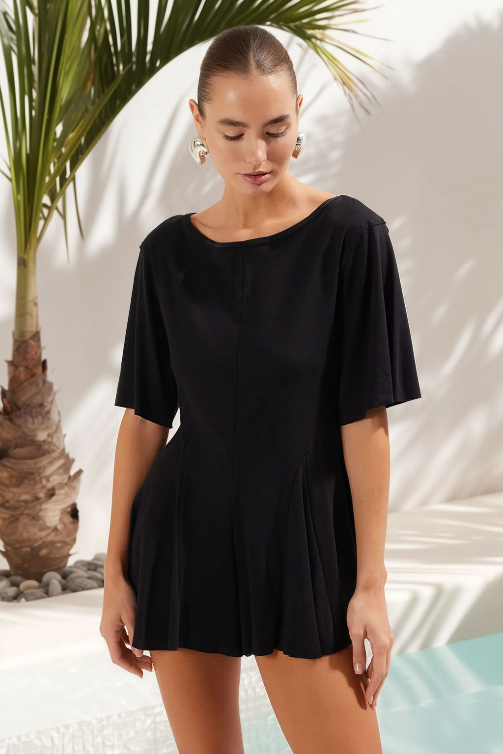 Plaj Giyim Siyah Orme Mini Tulum TBESS25TU00001