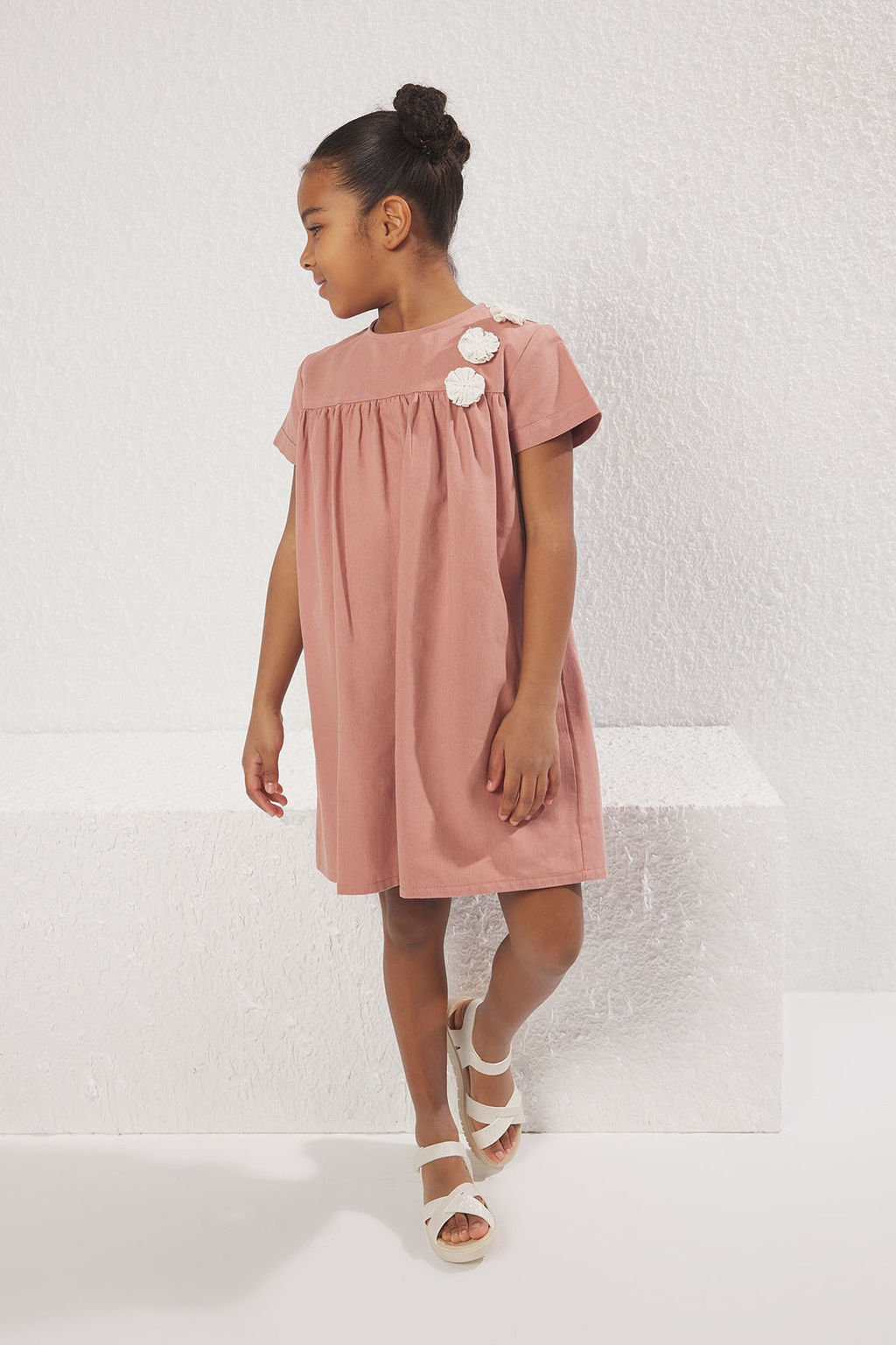 Ac?k Mavi K?z Cocuk %100 Pamuk Mini Cicekli K?sa Kollu Bayraml?k Dokuma Elbise TKDSS25EL00021 - Trendyolmilla фото 10