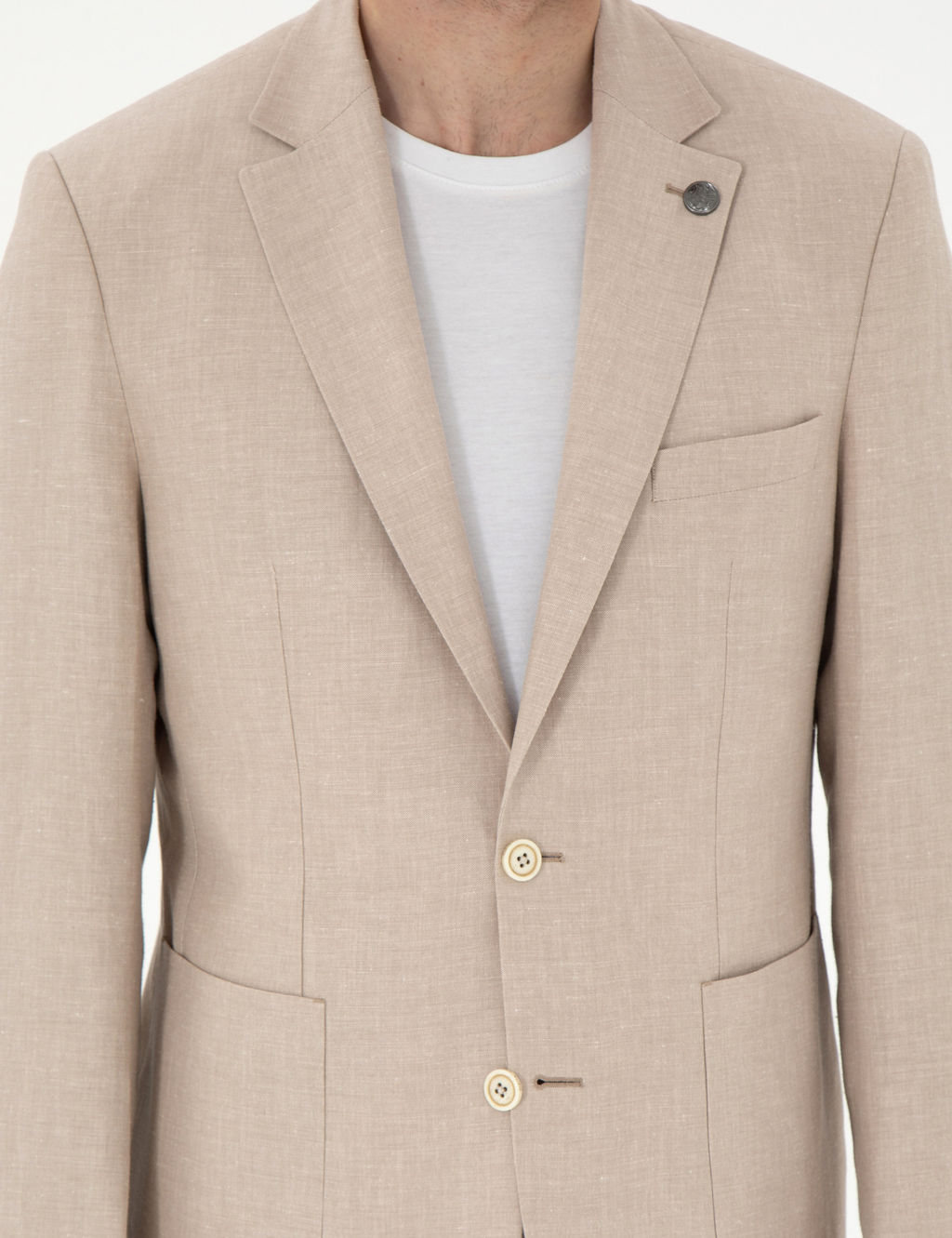 A__k Kahverengi Slim Fit Keten Kar___ml_ Ceket