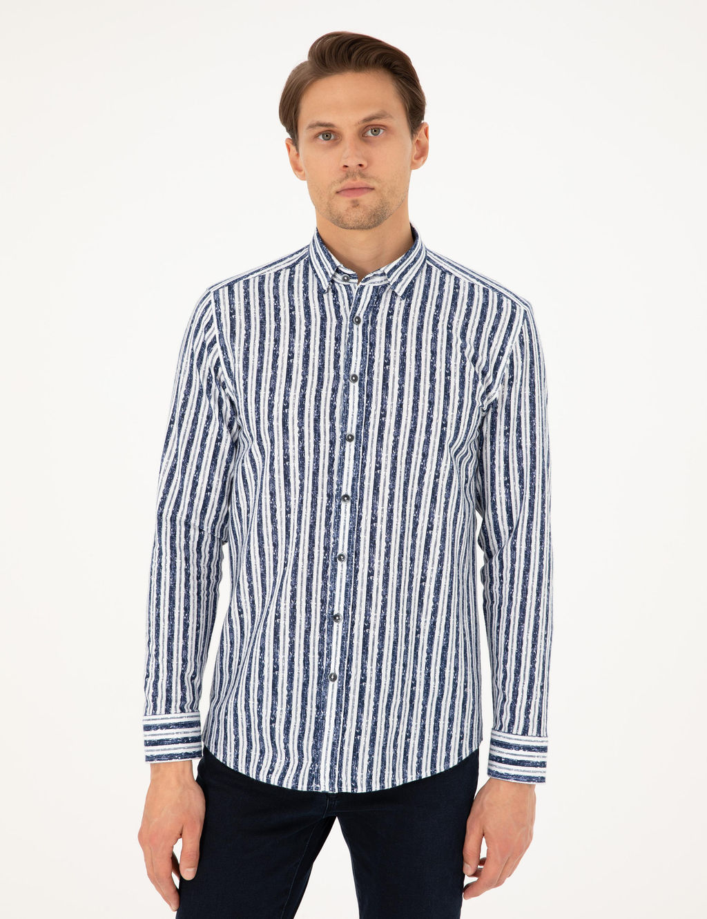 Lacivert Slim Fit Uzun Kollu G_mlek