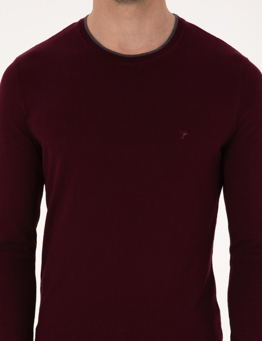 Bordo Slim Fit Pamuk Kar___ml_ Bisiklet Yaka Triko Kazak - Cacharel фото 6