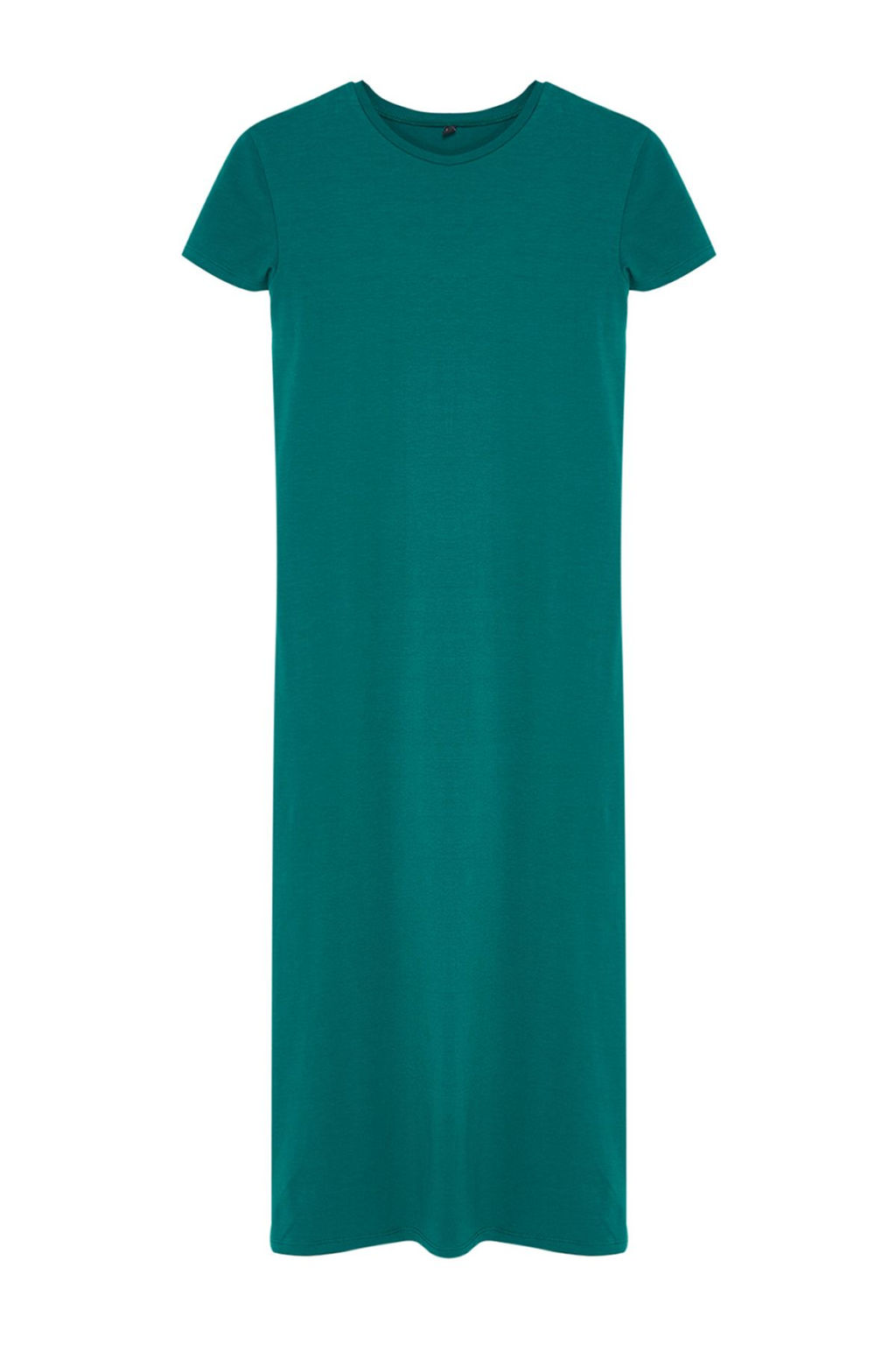 Zumrut Yesili K?sa Kol Fitted/Vucuda Oturan Pamuklu Esnek Midi Orme Elbise TWOSS23EL00313