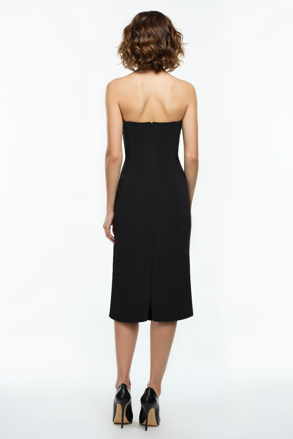 Siyah Tas Bask?l? Straplez Dokuma S?k Midi Abiye Gece Mezuniyet Elbisesi TPRSS25EL00078 - Trendyolmilla фото 3