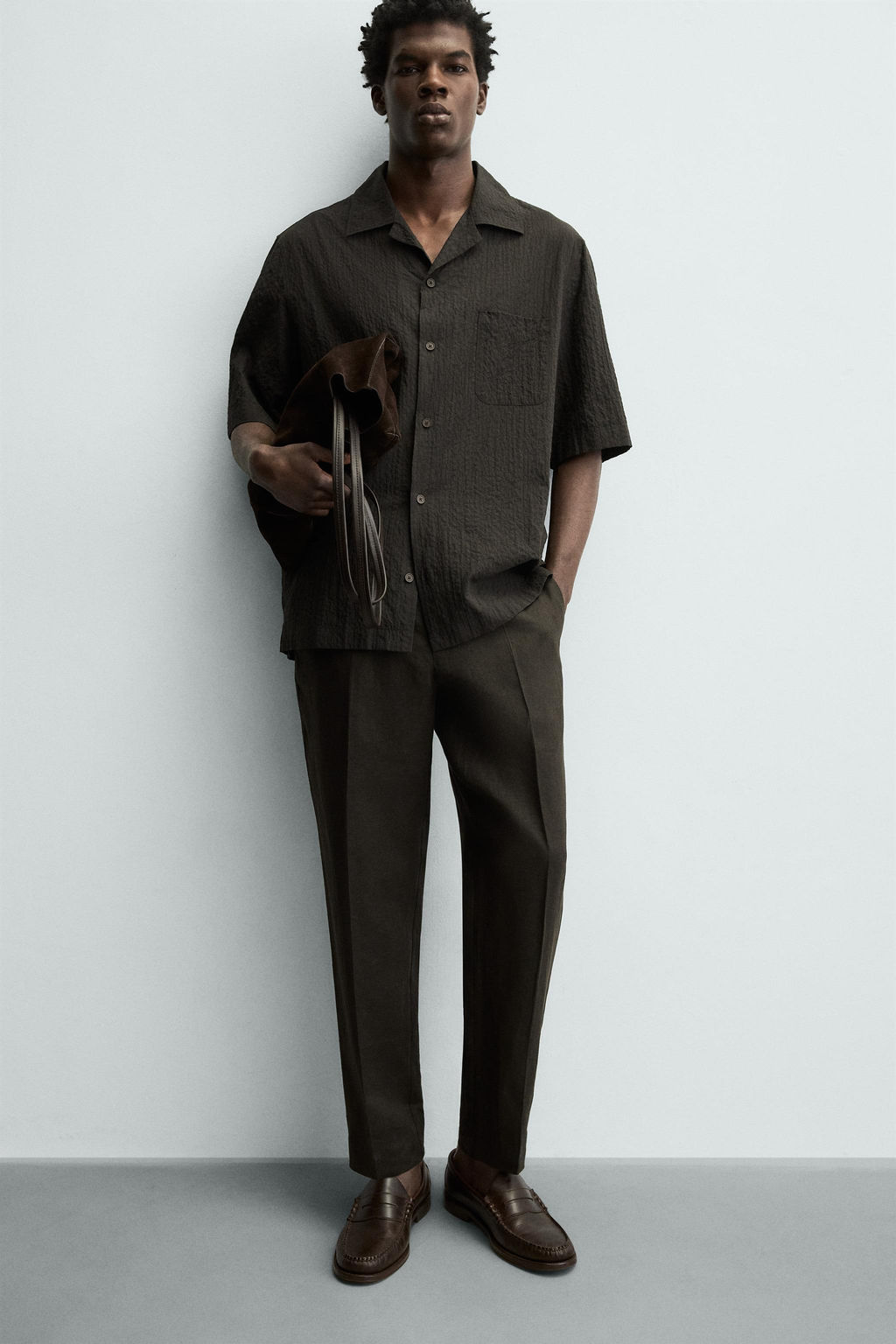 PANTAL?N REGULAR FIT 100% LINO / Marr?n - Zara фото 5