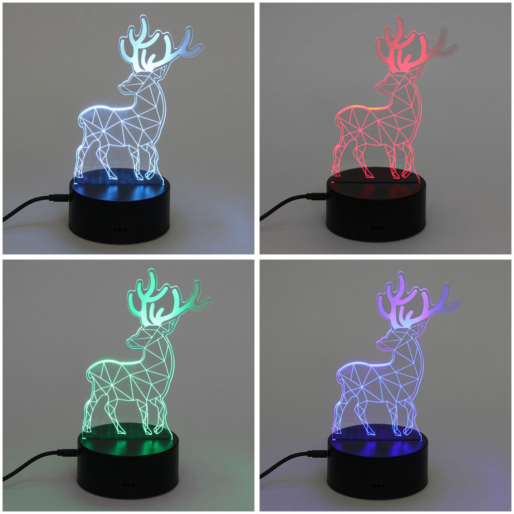 Цена за 2 шт. Светильник ночник "3D-Олень" на пластиковой подставке, с включателем USB