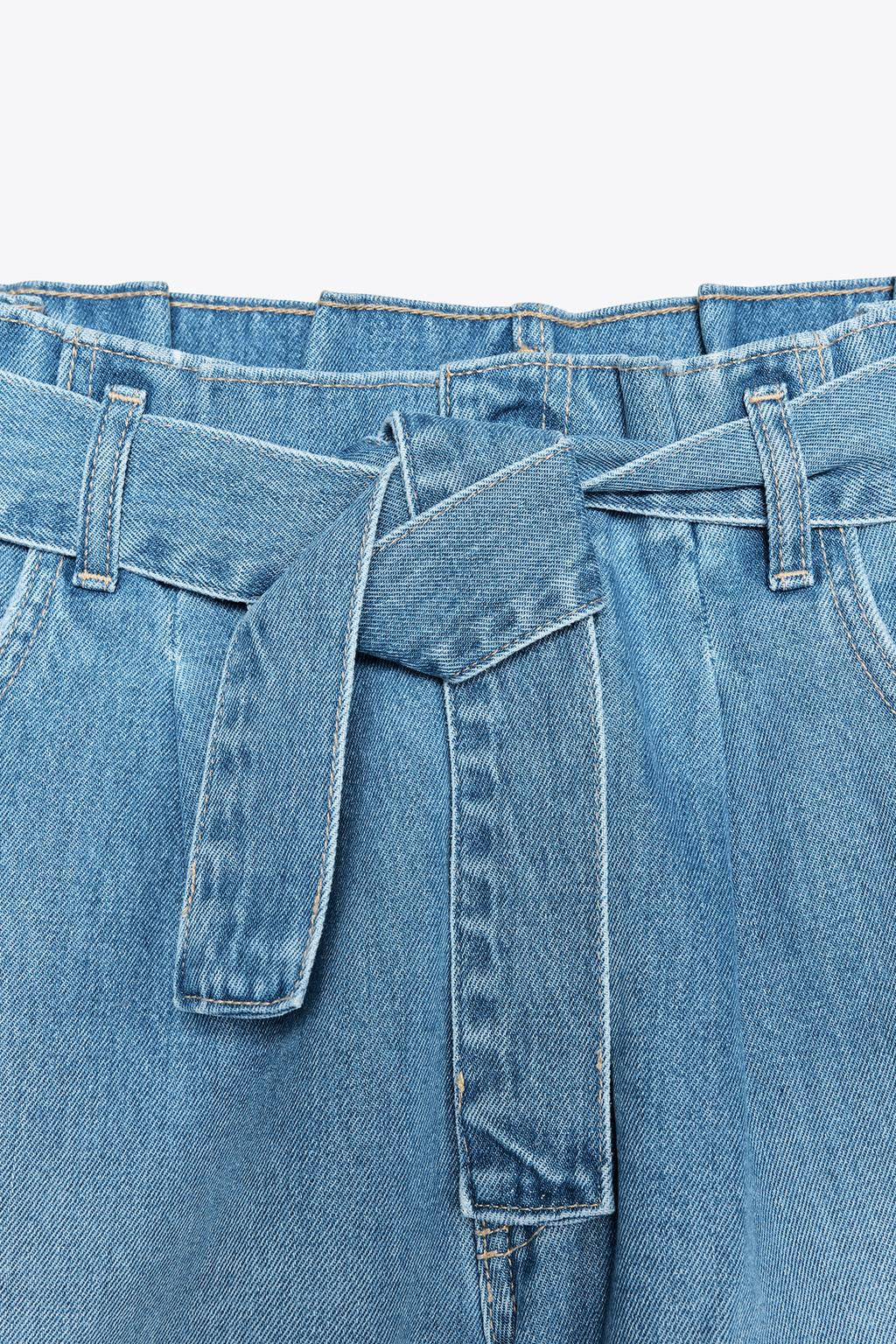 HIGH-WAIST TRF PAPER BAG DENIM BERMUDA SHORTS - Zara фото 5