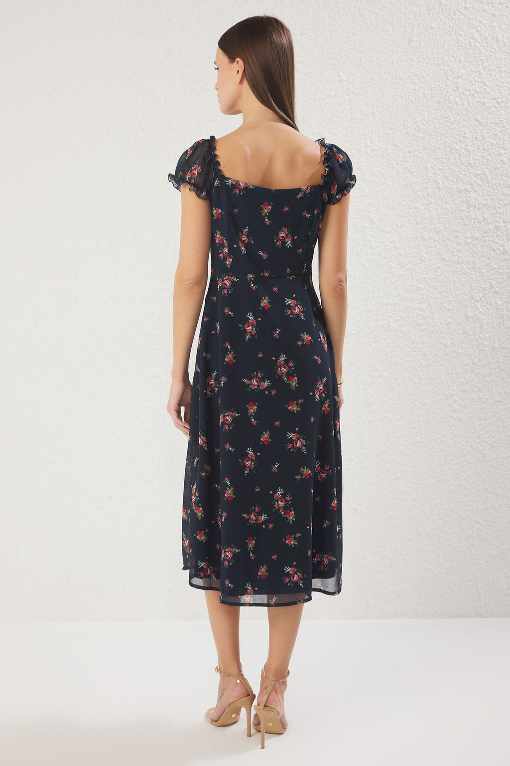 TRENDYOLMILLA Lacivert Cicekli Midi Dokuma Elbise TWOSS25EL00563  фото 15