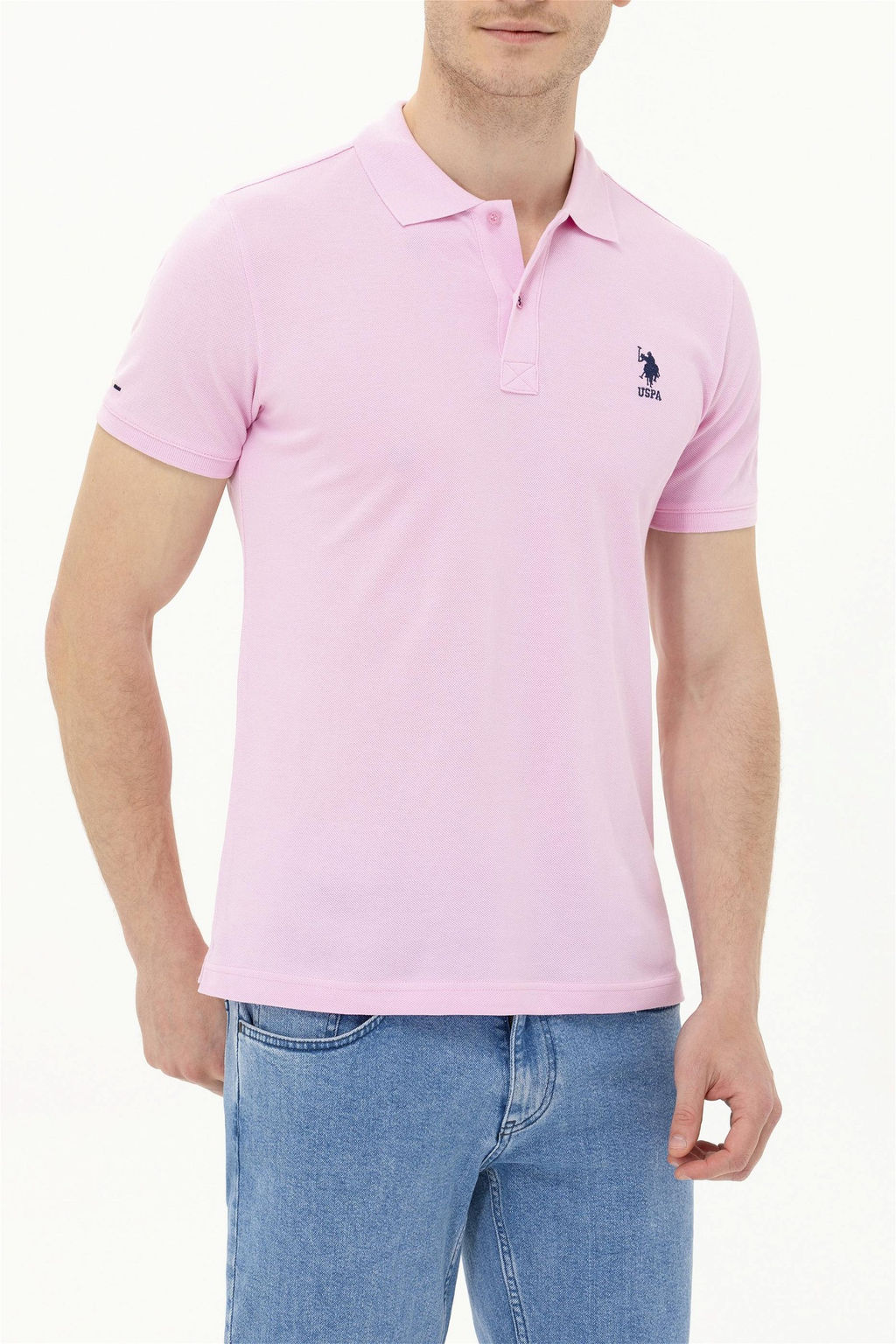 Мужская светло-розовая базовая футболка с воротником-поло - U.s. polo assn фото 6