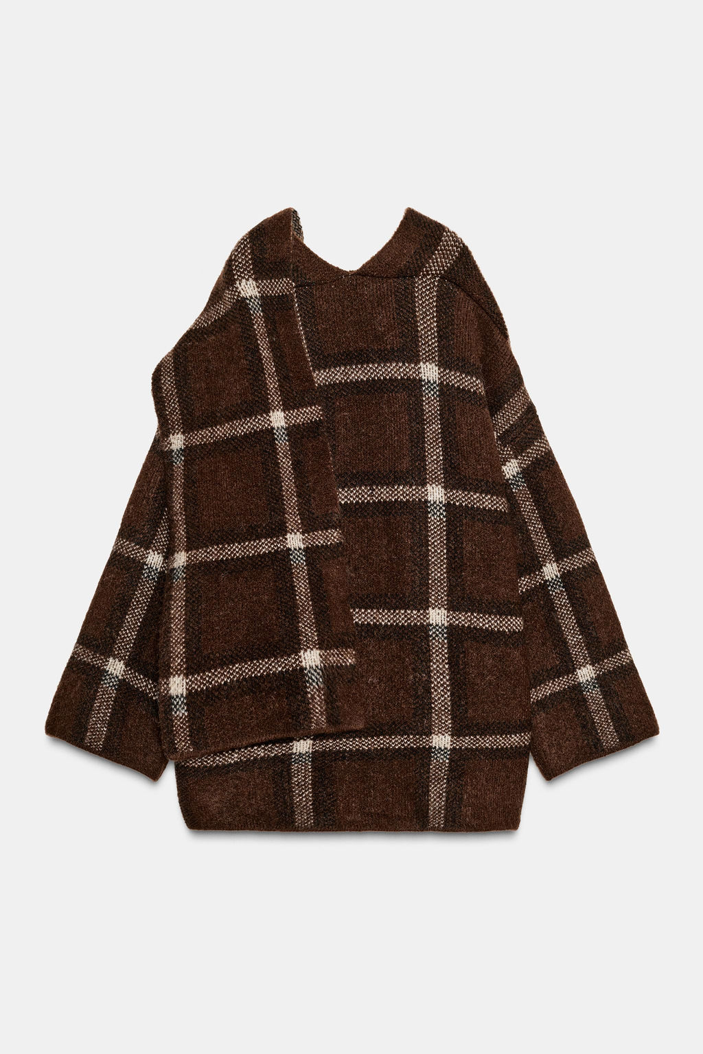 SHORT CHECK KNIT COAT WITH SCARF DETAIL - Zara фото 3
