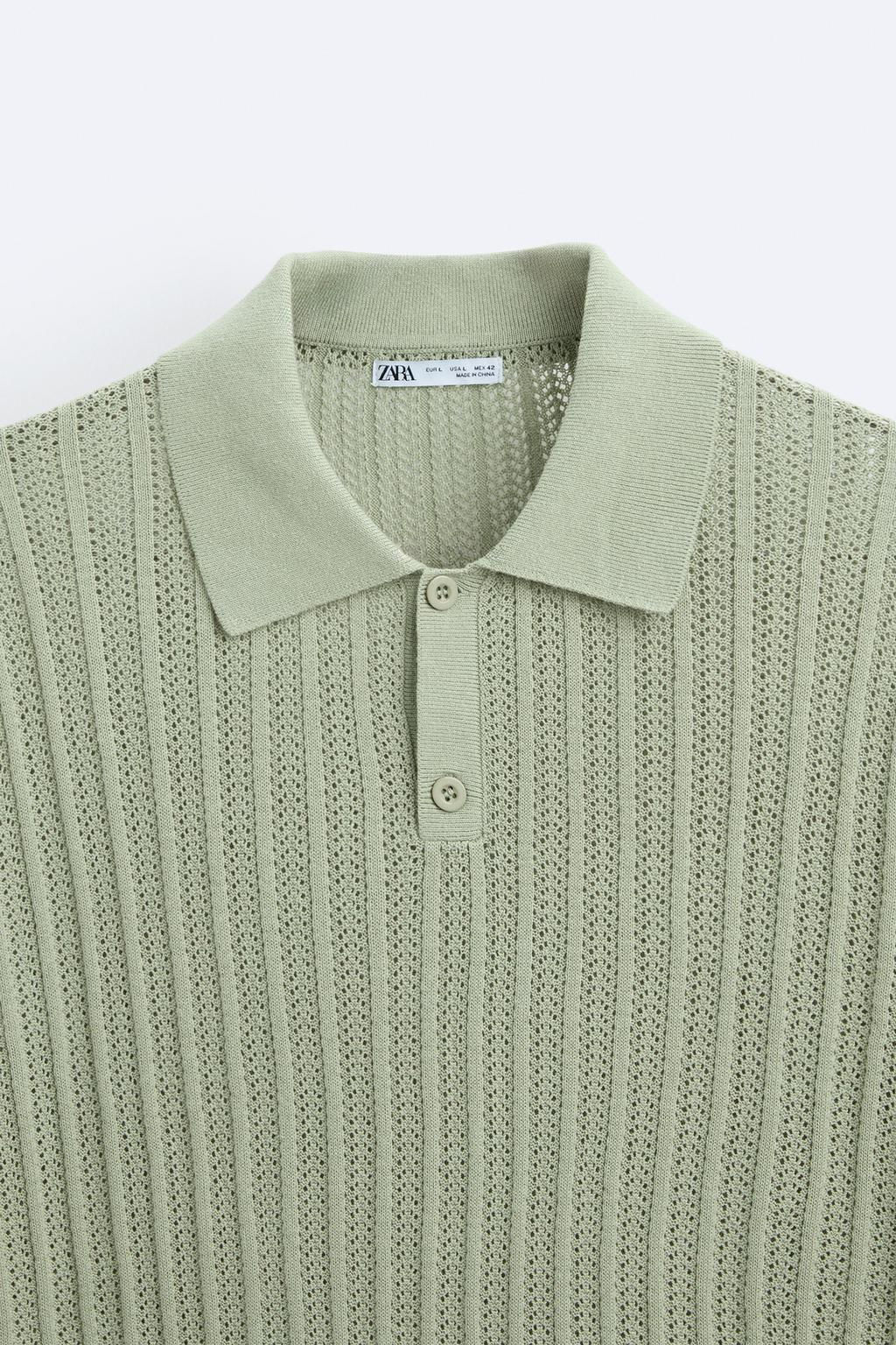 COTTON - LINEN KNIT POLO SHIRT - Zara фото 8