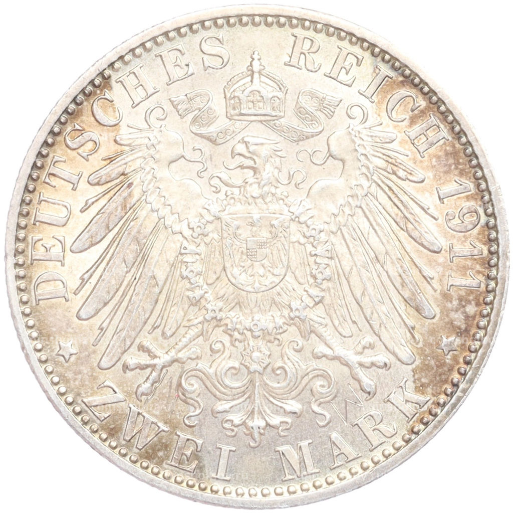 Монета 2 марки 1911 года D Германия (Бавария) 90 лет со дня рождения Луитпольда Баварского