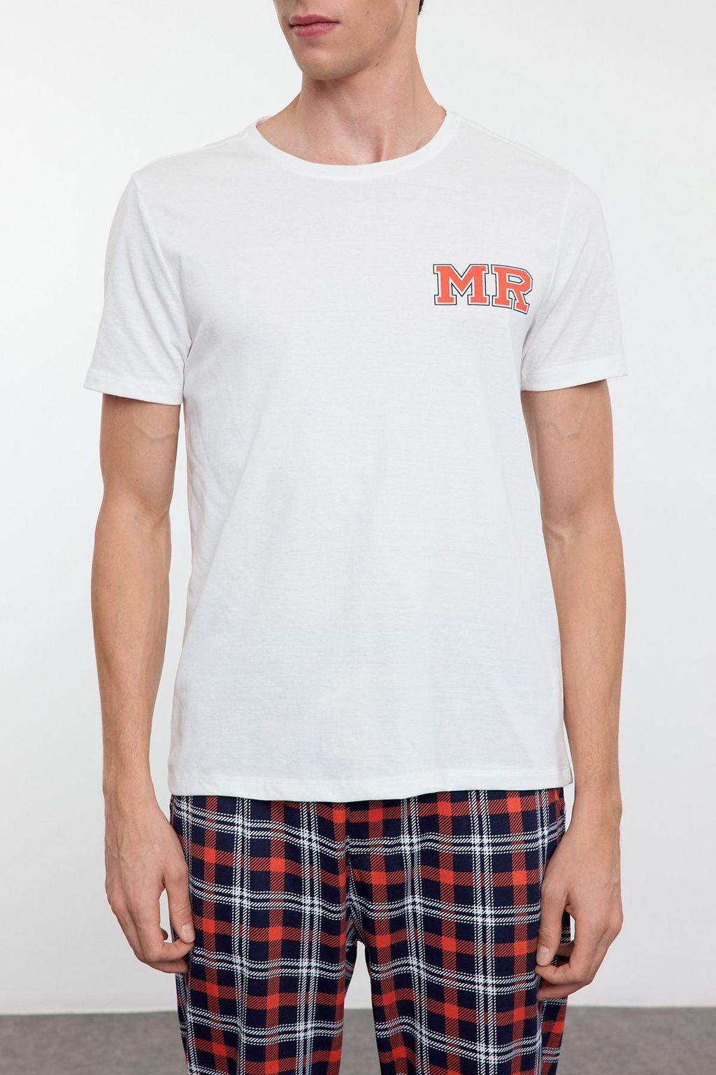 TRENDYOL MAN Ekru Regular Fit Bask?l? Orme Couple/Cift %100 Pamuklu Pijama Tak?m? TMNAW25PT00048 - Trendyolmilla фото 4
