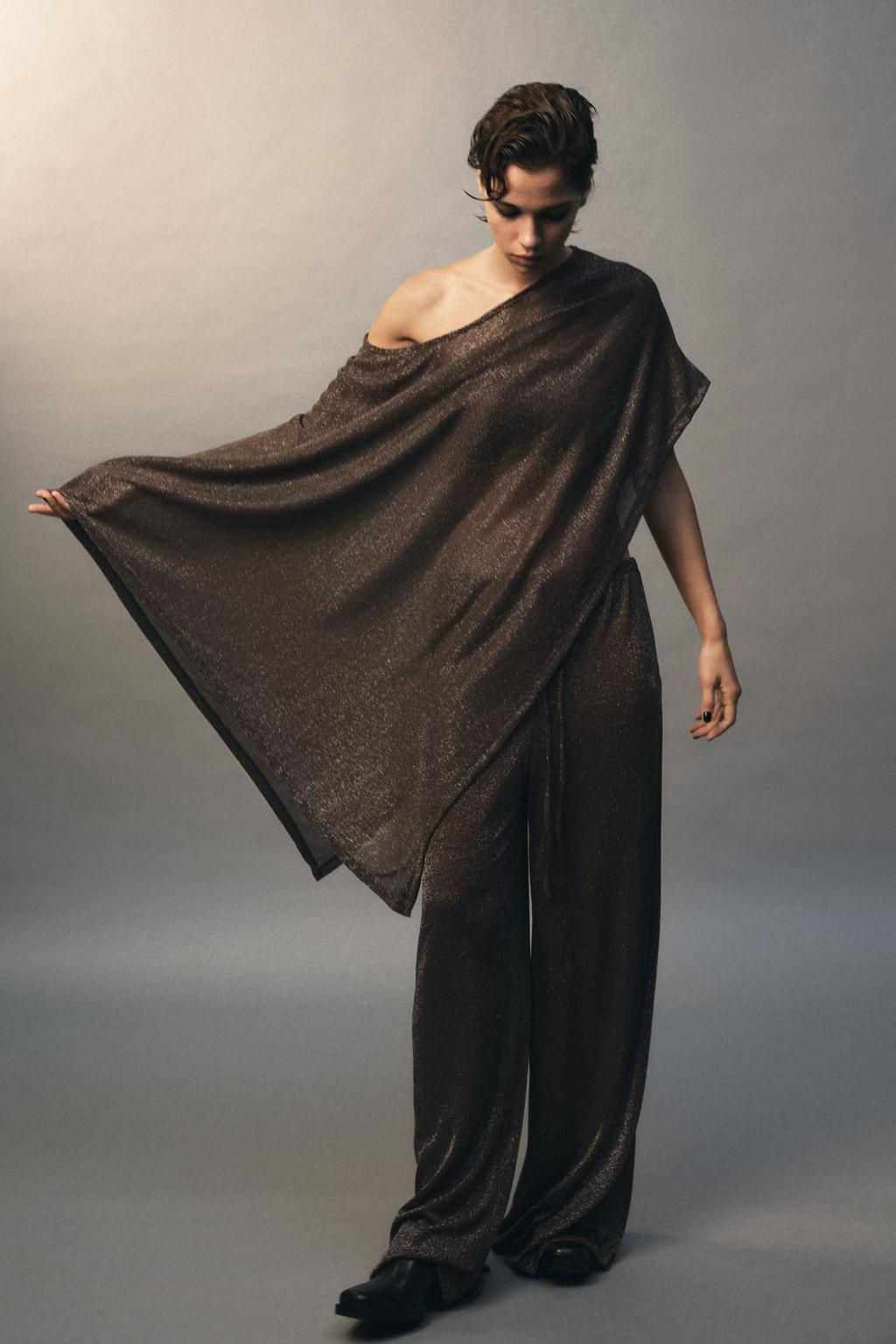METALLIC THREAD PALAZZO TROUSERS - Zara фото 5