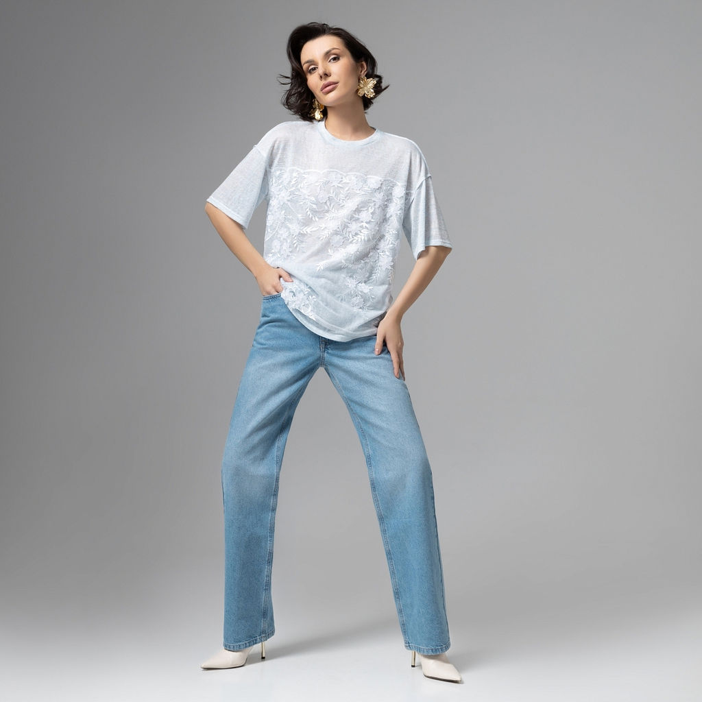 Футболка с объемным декором, Буду тебе сниться (голубой меланж) - Charutti фото 8