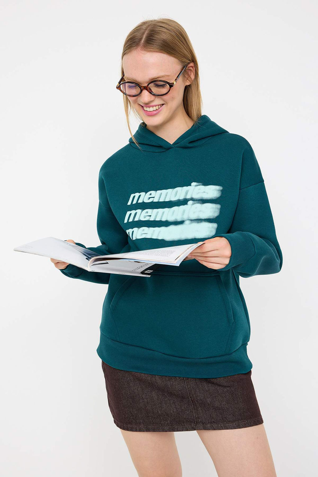 Petrol Teen Oversize/Genis Kal?p Slogan Bask?l? Kal?n Ici Polarl? Orme Sweatshirt TWOAW26SW00125 - Trendyolmilla фото 2