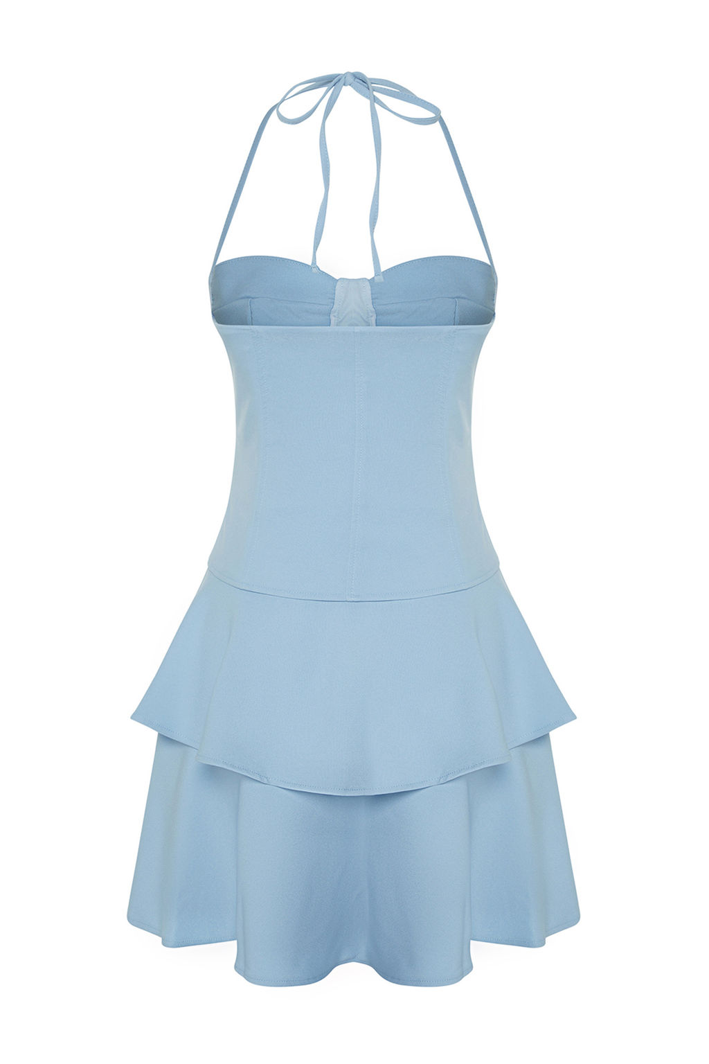 Ac?k Mavi A-Kesim Dokuma K?sa S?k Abiye Elbise TPRSS24EL00149