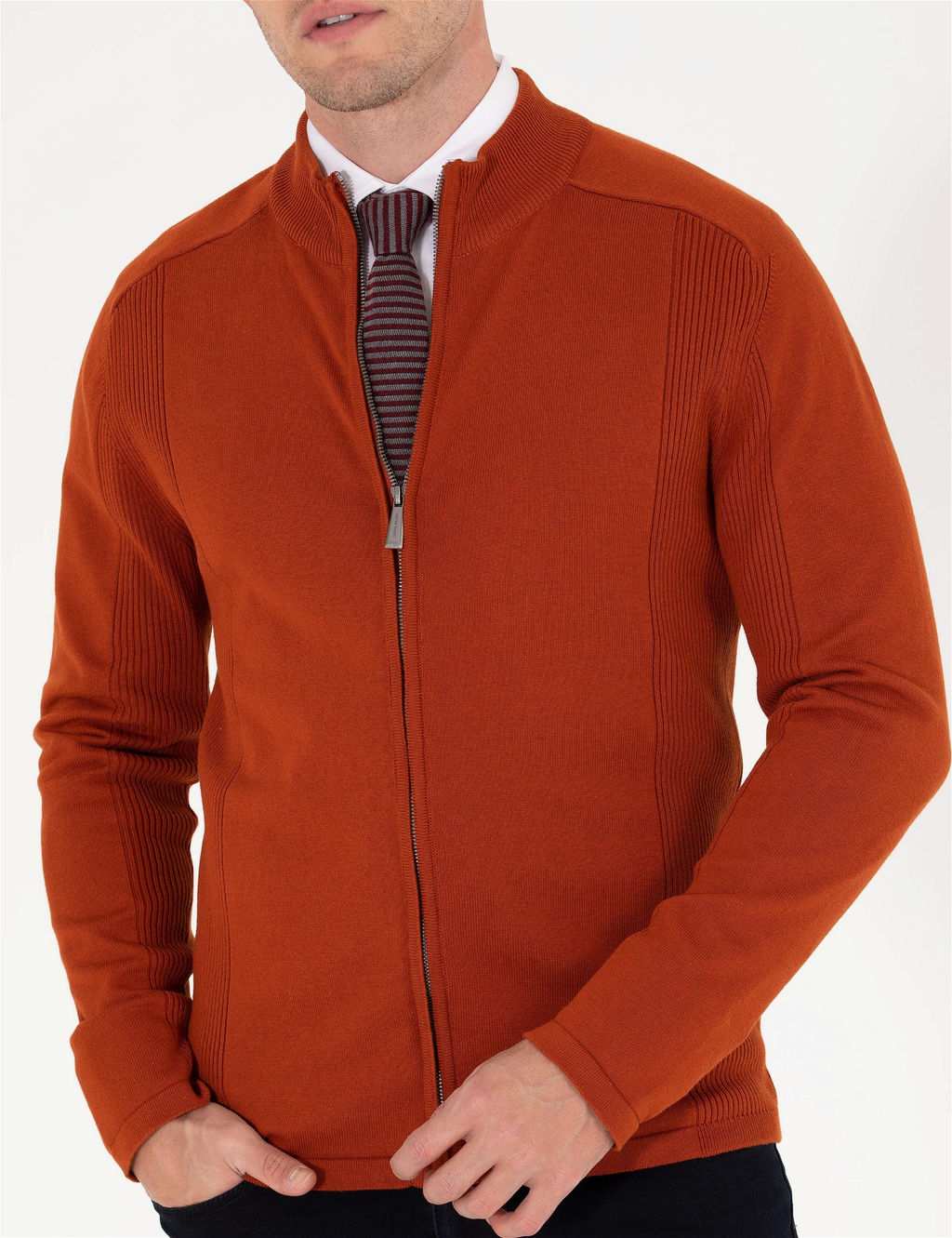 Kahverengi Slim Fit Fermuarl_ Triko H_rka - Pierre cardin фото 6