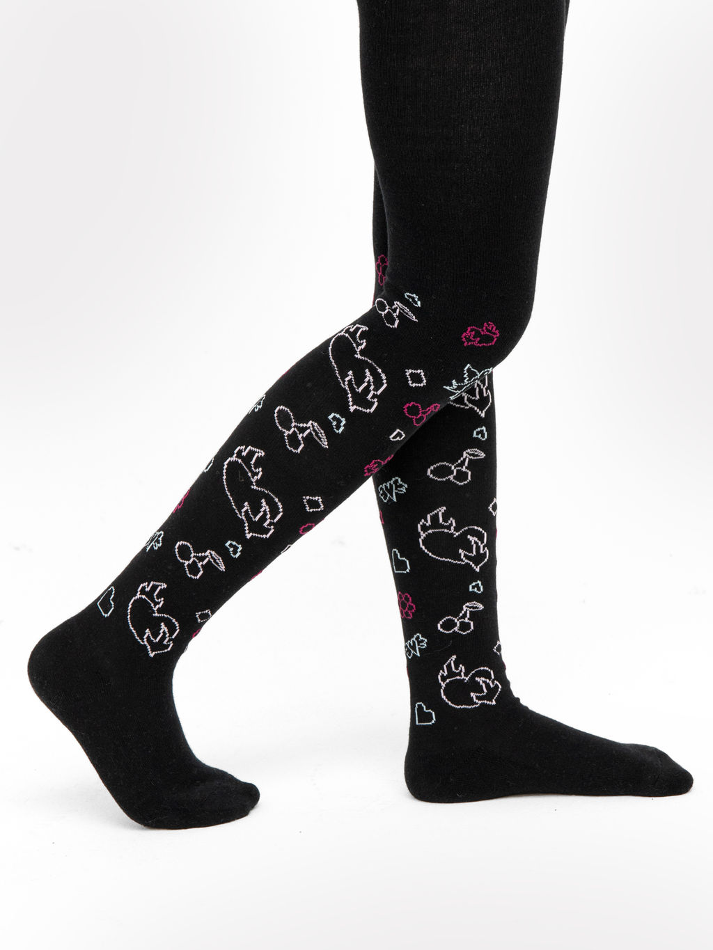 Цена за 3 пары! Колготки детские черные с плюшевым следом и рисунком в виде надписей - Mark formelle фото 3