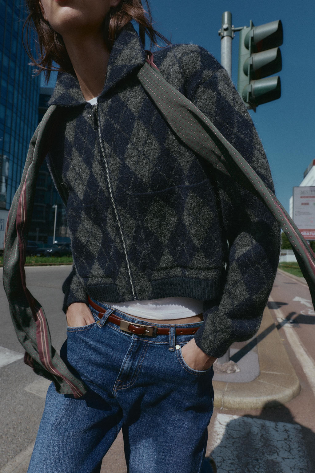 ARGYLE KNIT BOMBER JACKET - Zara фото 3