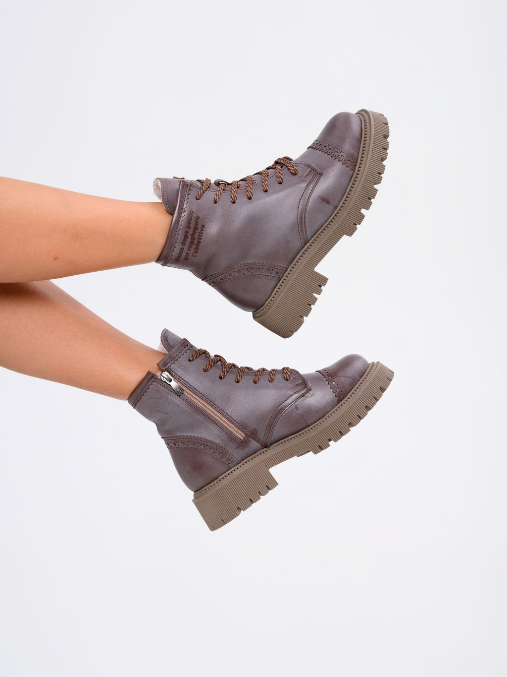 Ботинки 319.taskanaka.Вакса коричневая/шерсть