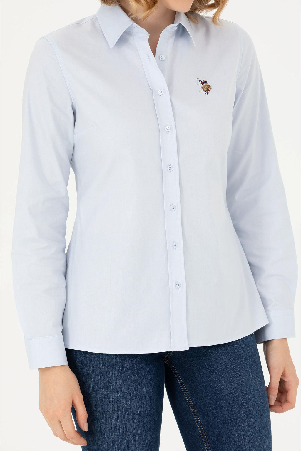 Женская голубая базовая рубашка с длинным рукавом - U.s. polo assn фото 6