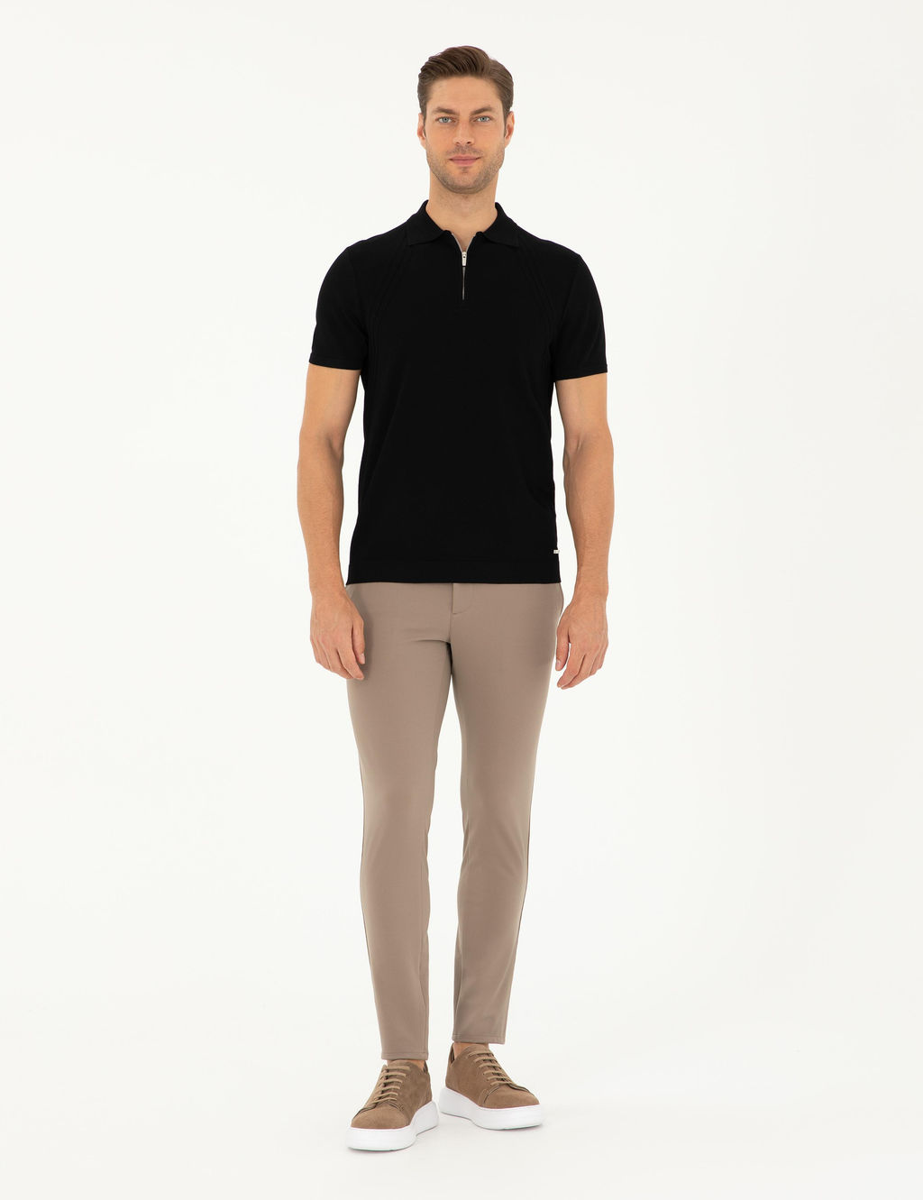 Siyah Slim Fit Fermuarl_ Polo Yaka Triko Ti__rt - Pierre cardin фото 4