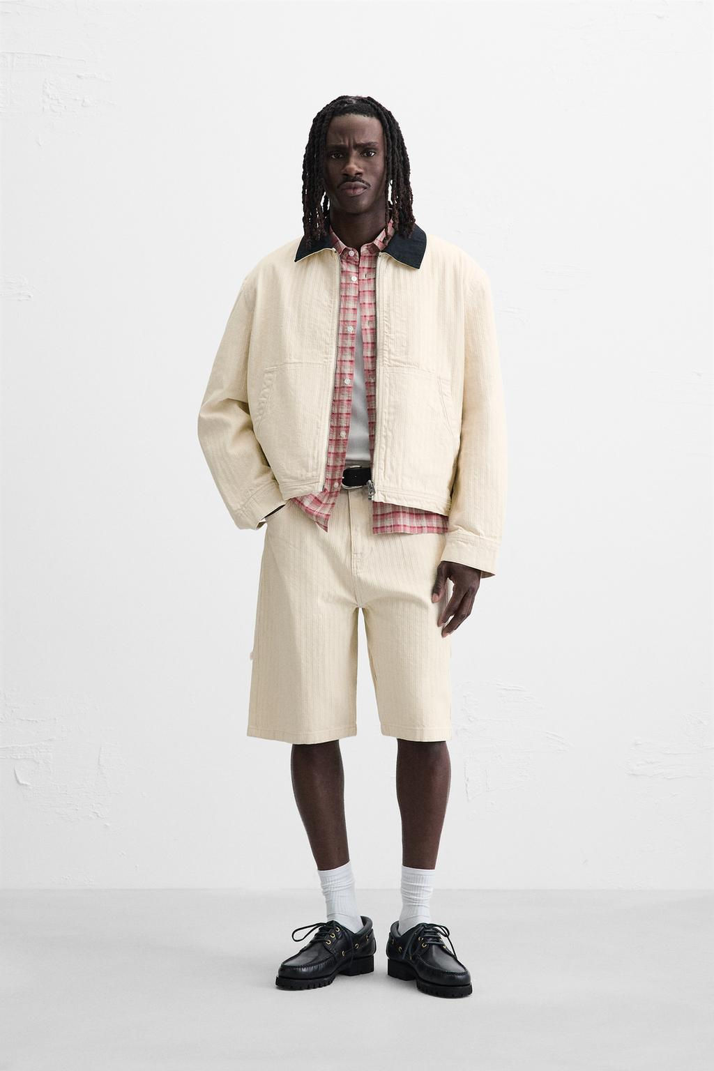 STRIPED TEXTURED BERMUDA SHORTS