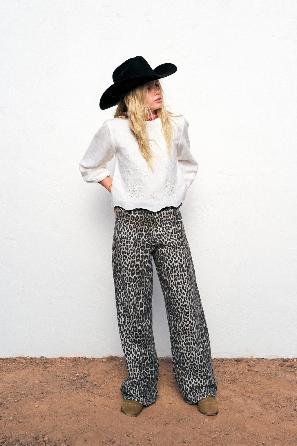 ANIMAL PRINT WIDE-LEG DENIM TROUSERS - Zara фото 12