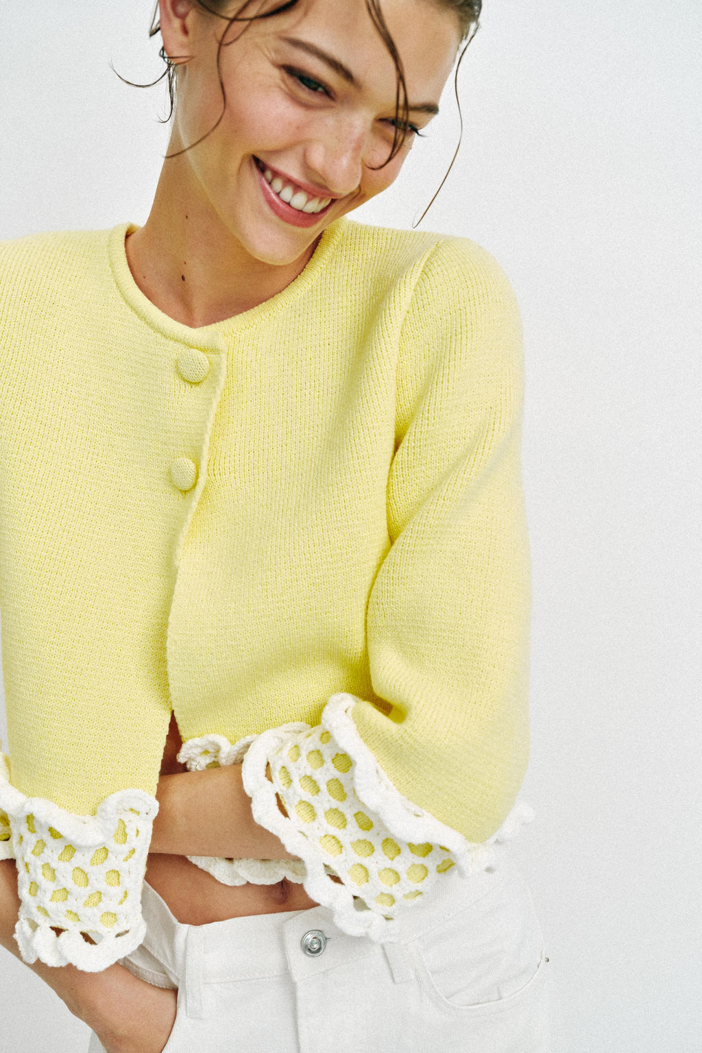 CHAQUETA COMBINADA PUNTO CROCHET / Amarillo - Zara фото 3
