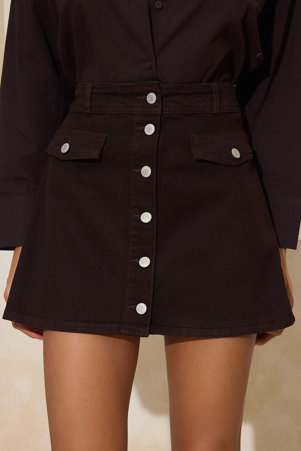 Kahverengi Dugmeli Mini Denim Etek TWOSS26ET00007 - Trendyolmilla фото 11