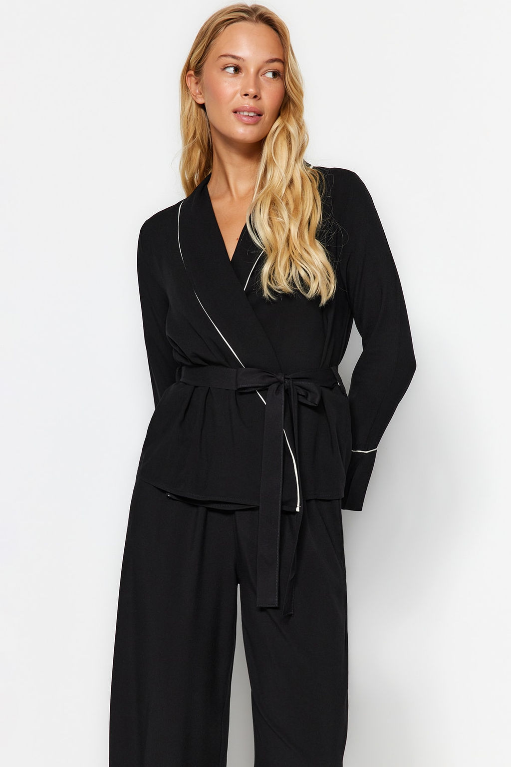 Trendyolmilla Bej Kusakl? Biye Detayl? Kruvaze Viskon Hamile Dokuma Pijama Tak?m? THMAW22PT1109  фото 11