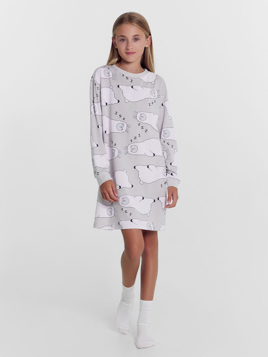Сорочка ночная для девочек светло-серая с ламами - Mark formelle фото 2