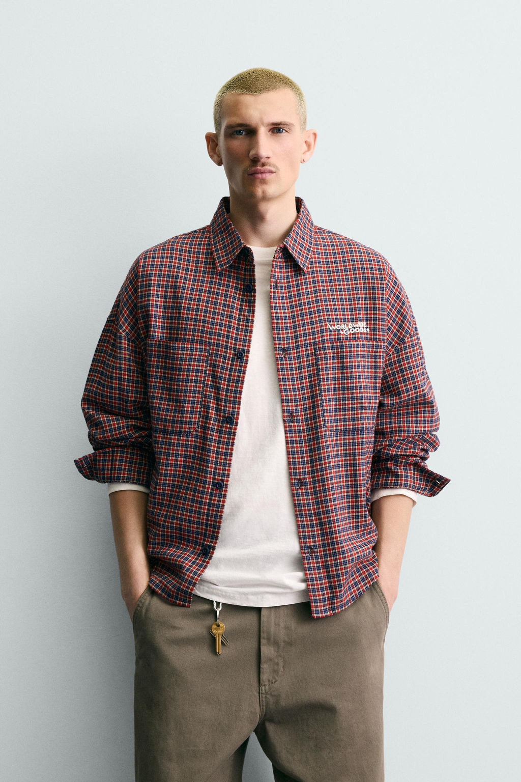 CAMISA CUADROS FRANELA BORDADO / rojo/marino