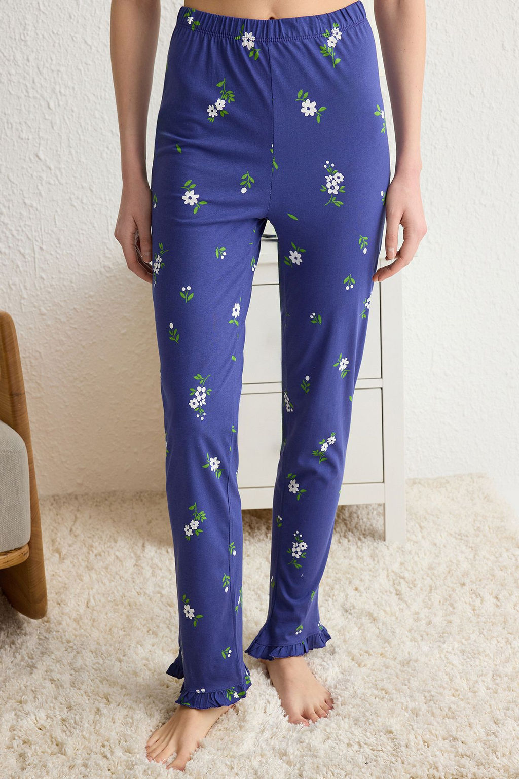 Trendyolmilla Mint %100 Pamuklu Cicekli F?rf?rl? Orme Pijama Tak?m? THMSS24PT00227  фото 15